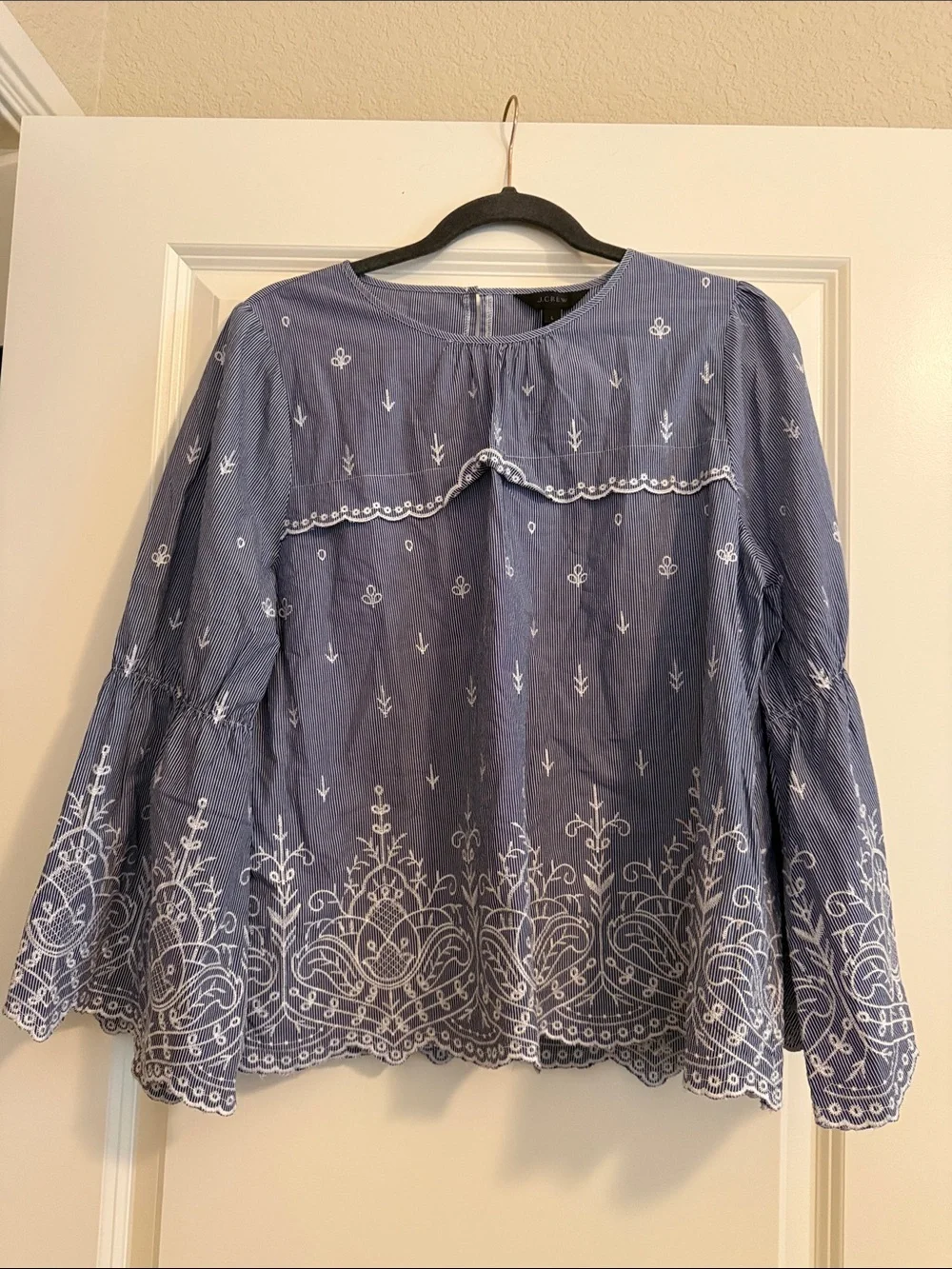 J. Crew Blue Embroidered Peasant Blouse